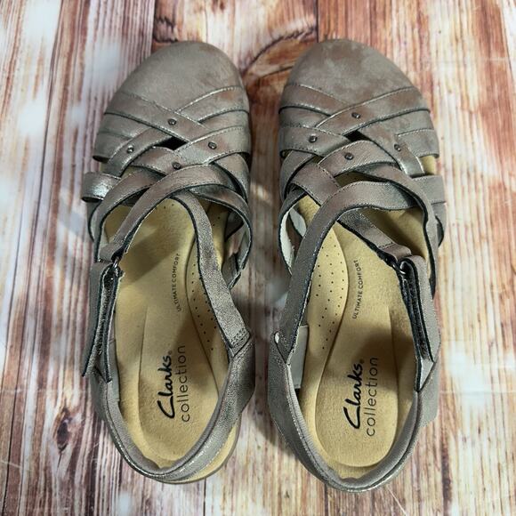 Clarks ELIZABELLE SEA Size 8.5 Bronze Metallic Leather Closed Toe Sandals Shoes - Picture 5 of 10